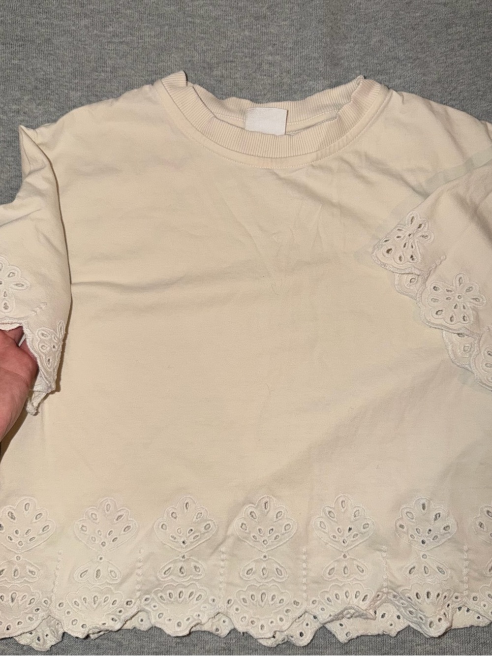 Zara Girls Cream Eyelet Trim Short Sleeve Top